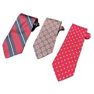 3 Claybrooke Men's Tie REPP Tie's 100% Silk  Strip Geometric Red Blue White